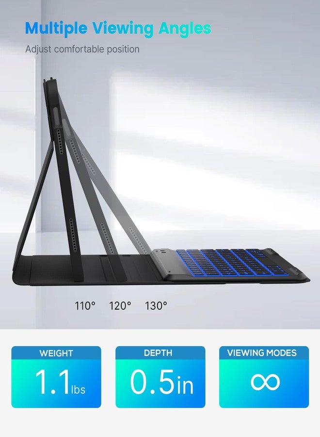 typecase حافظة لوحة مفاتيح Typecase Folio لجهاز iPad الجيل العاشر 10.9 بوصة (2022) وجهاز iPad الجيل الحادي عشر (A16، 2025)، لوحة مفاتيح لاسلكية مغناطيسية قابلة للفصل، إضاءة خلفية بسبعة ألوان، تصميم نحيف وخفيف، حامل قلم - أسود - Image 4