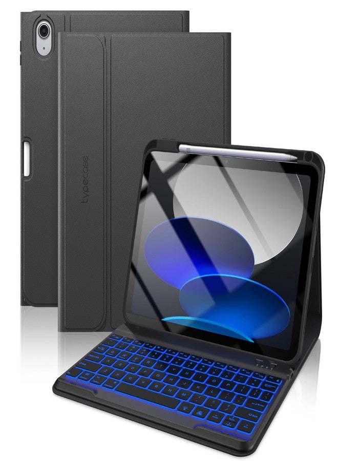 typecase حافظة لوحة مفاتيح Typecase Folio لجهاز iPad الجيل العاشر 10.9 بوصة (2022) وجهاز iPad الجيل الحادي عشر (A16، 2025)، لوحة مفاتيح لاسلكية مغناطيسية قابلة للفصل، إضاءة خلفية بسبعة ألوان، تصميم نحيف وخفيف، حامل قلم - أسود - Image 1
