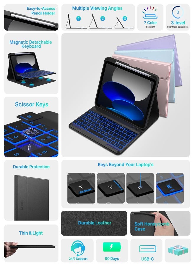 typecase حافظة لوحة مفاتيح Typecase Folio لجهاز iPad الجيل العاشر 10.9 بوصة (2022) وجهاز iPad الجيل الحادي عشر (A16، 2025)، لوحة مفاتيح لاسلكية مغناطيسية قابلة للفصل، إضاءة خلفية بسبعة ألوان، تصميم نحيف وخفيف، حامل قلم - أسود - Image 3