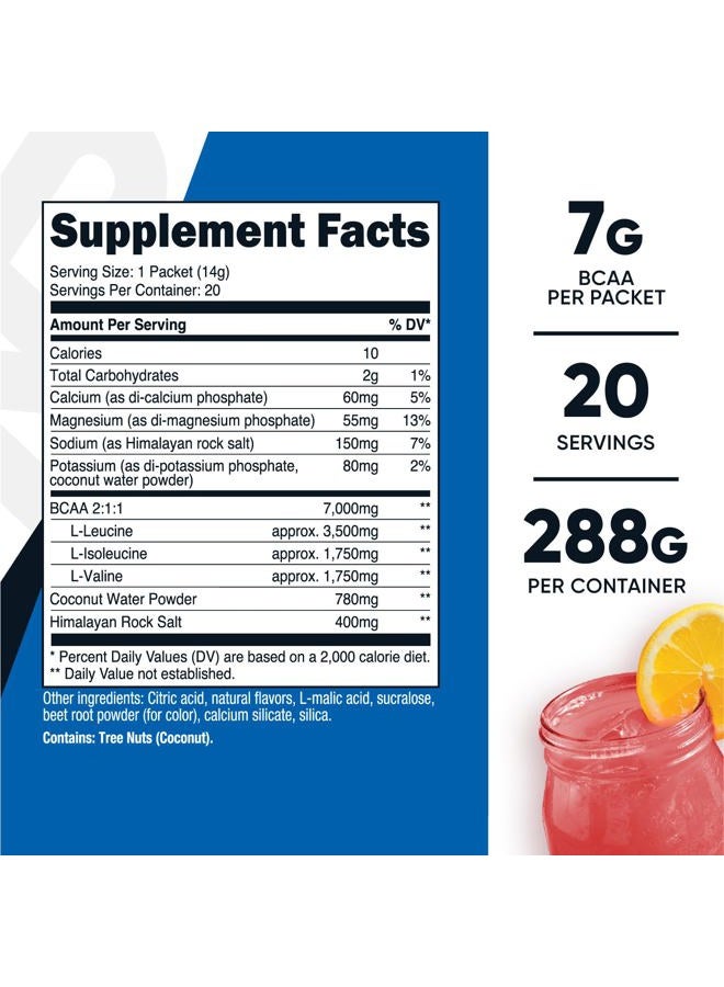 Nutricost BCAA+ Hydration Raspberry Lemonade (20 Stickpacks) - Branched Chain Amino Acids with Hydration Complex - Gluten-Free, Non-GMO - Image 2