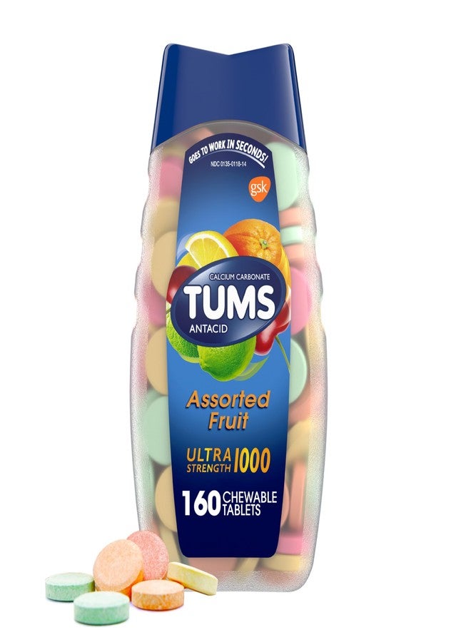 TUMS Ultra Strength Antacid Tablets for Chewable Heartburn Relief and Acid Indigestion Relief, Assorted Fruit - 160 Count - Image 1