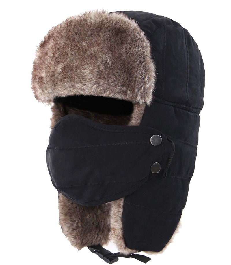 Connectyle Outdoor Trooper Trapper Hat Warm Winter Hunting Hats with Ear Flaps Mask Aviator Hat Black - Image 1