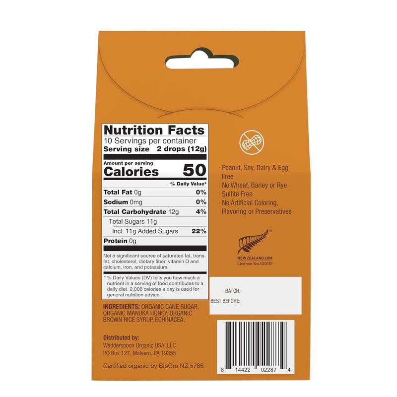 Wedderspoon قطرات عسل مانوكا العضوي مع الإخناسيا 20 قطعة عبوة من 2 عسل نيوزيلندي أصلي علاج مثالي للحلق الجاف - Image 4