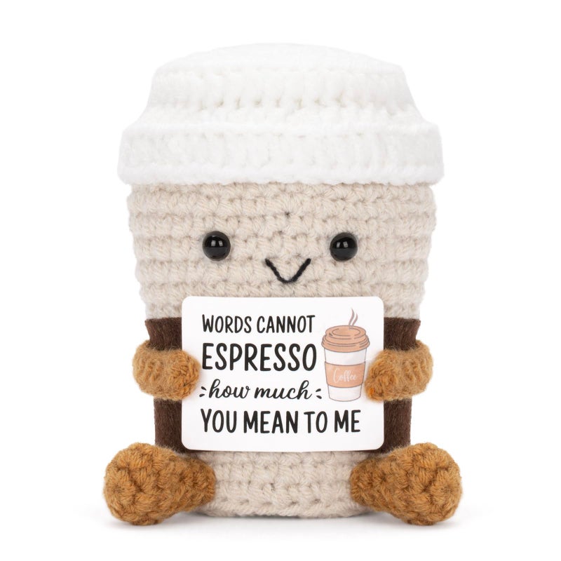 A AIFAMY Funny Positive Coffee Emotional Crochet Doll Cute Crochet Potato Partner Toy with Positive Card Cheer Up Funny Gag Gifts for Best Friend Birthday Women Teacher FallCoffee - Image 2