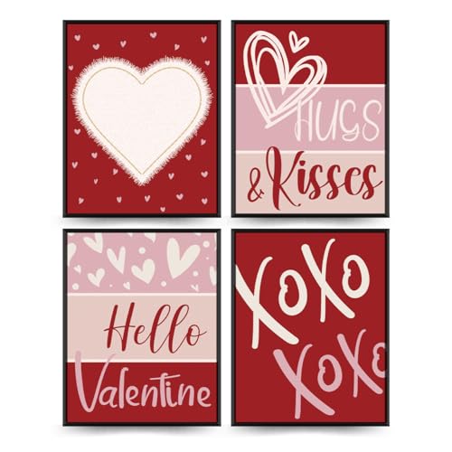 PLKMN Valentine's Day Wall Art Prints,Red Pink Love Heart Posters Decorative Sweet Art Poster for Valentines Wedding Home Room Gallery Living Room Decor 8x10 Inch Set of 4 Unframed - Image 1