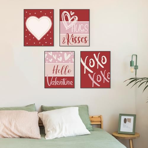 PLKMN Valentine's Day Wall Art Prints,Red Pink Love Heart Posters Decorative Sweet Art Poster for Valentines Wedding Home Room Gallery Living Room Decor 8x10 Inch Set of 4 Unframed - Image 4