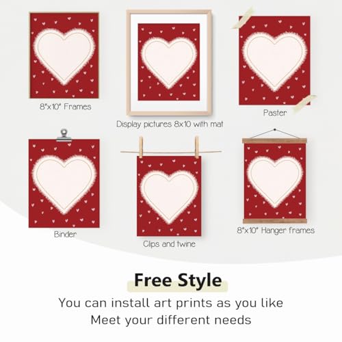 PLKMN Valentine's Day Wall Art Prints,Red Pink Love Heart Posters Decorative Sweet Art Poster for Valentines Wedding Home Room Gallery Living Room Decor 8x10 Inch Set of 4 Unframed - Image 3