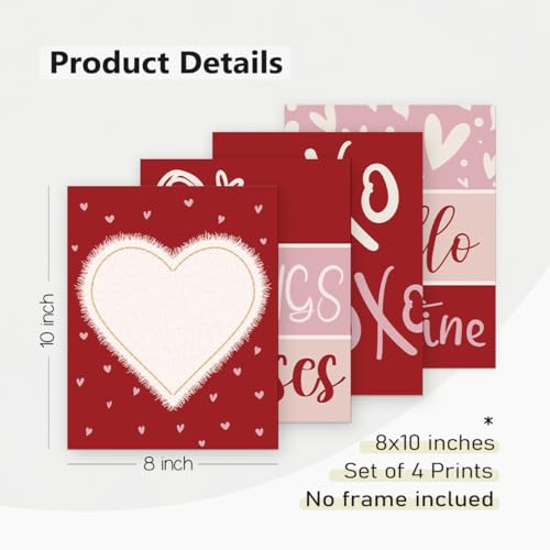 PLKMN Valentine's Day Wall Art Prints,Red Pink Love Heart Posters Decorative Sweet Art Poster for Valentines Wedding Home Room Gallery Living Room Decor 8x10 Inch Set of 4 Unframed - Image 2