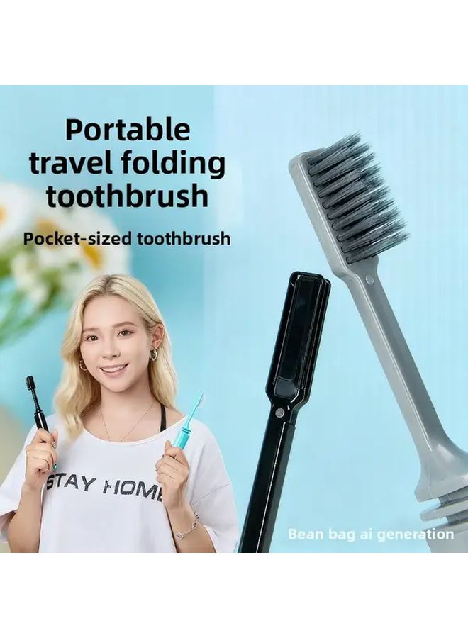 Grey Bamboo Charcoal Folding Travel Toothbrush 3 Pack Ultra Fine Soft Bristles - Image 1