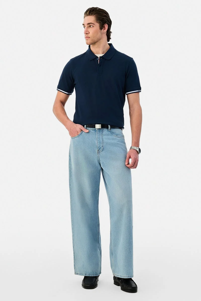 سنيتش Navy Solid Half Sleeve Regular Fit T-Shirt