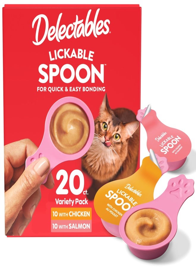 Hartz Delectables Lickable Spoon Handheld Wet Cat Treats Made with Real Chicken & Salmon, Quick & Easy Creamy Puree, Mess Free, Grain-Free, No Added Fillers, No by-Products, Variety Pack, 20ct - Image 1