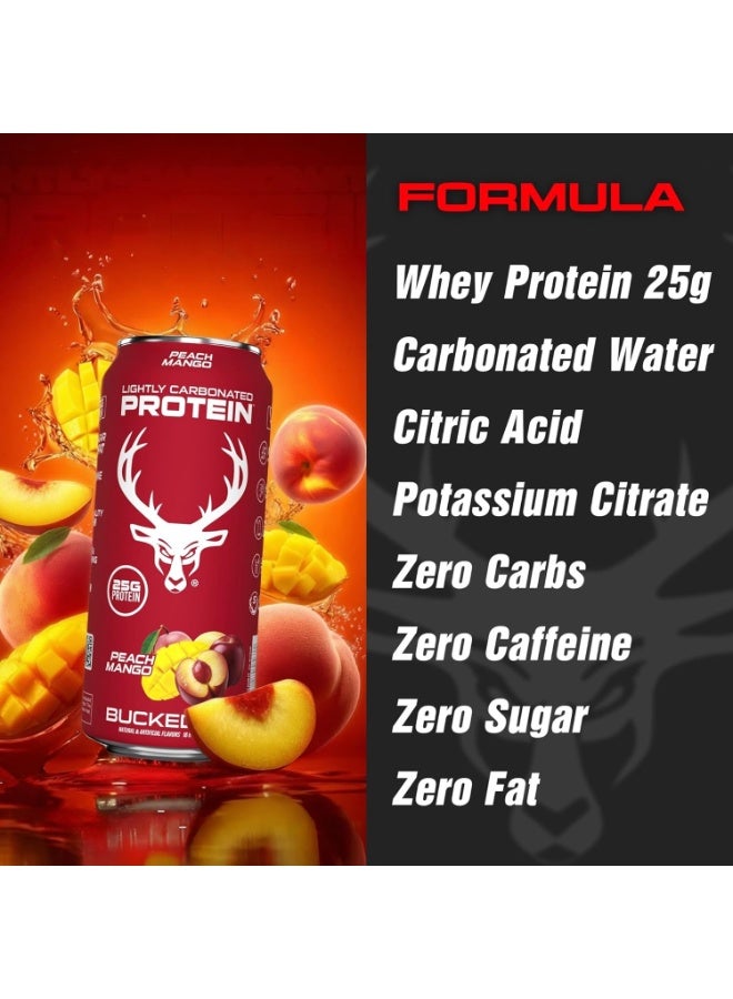 Bucked Up Lightly Carbonated Protein Soda | 25g Whey Isolate - Zero Sugar, Low Calorie, Caffeine Free, Clean Drink | Sparkling Protein Soda - 16 oz Can (Peach Mango) - Image 2