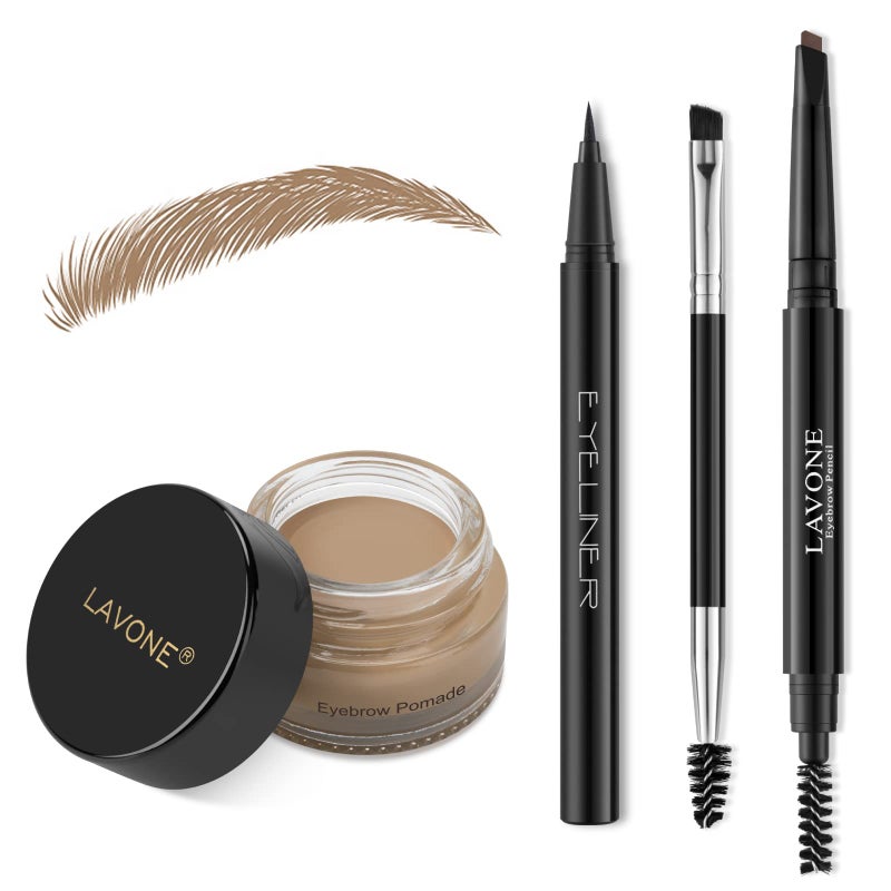 LAVONE Eyebrow Stamp Pencil Kit for Brows, Makeup Brow Stamp Trio Kit with Waterproof Pencil, Eyeliner, Pomade, and Dual-ended Brush - Taupe - Image 1
