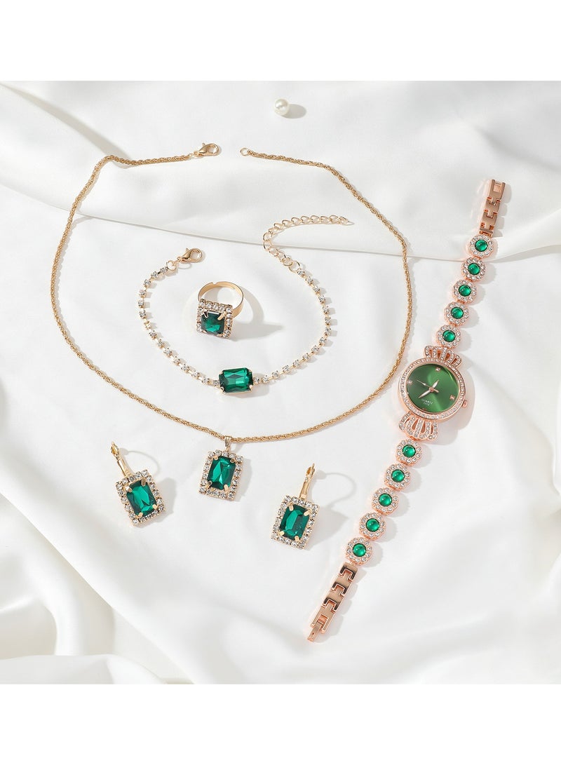 إكس أس في أو طقم هدايا 4 في 1 للنساء مكون من قلادة وسوار وساعة وخاتم وساعة كوارتز وساعة عمل وساعة تاج وهدايا عمل وساعة يد فريدة وهدايا للعطلات وهدايا - Image 3