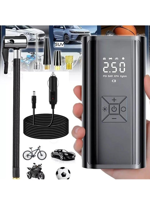 Tire Air Compressor - Portable Tire Inflator, Auto Air Compressor with Tire Pressure Gauge (150psi), Portable Air Compressor DC 12V Air Pump for Cars Tires, Bicycle, Moto, Ball, SOS lighting