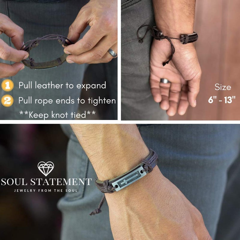 Soul Statement Leather Cross Bracelet for Teens or Men, Cool Christian Ideas for Young Teenagers for Confirmation and Baptism (Black) - Image 5