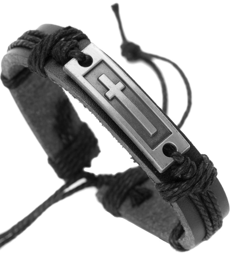 Soul Statement Leather Cross Bracelet for Teens or Men, Cool Christian Ideas for Young Teenagers for Confirmation and Baptism (Black) - Image 1