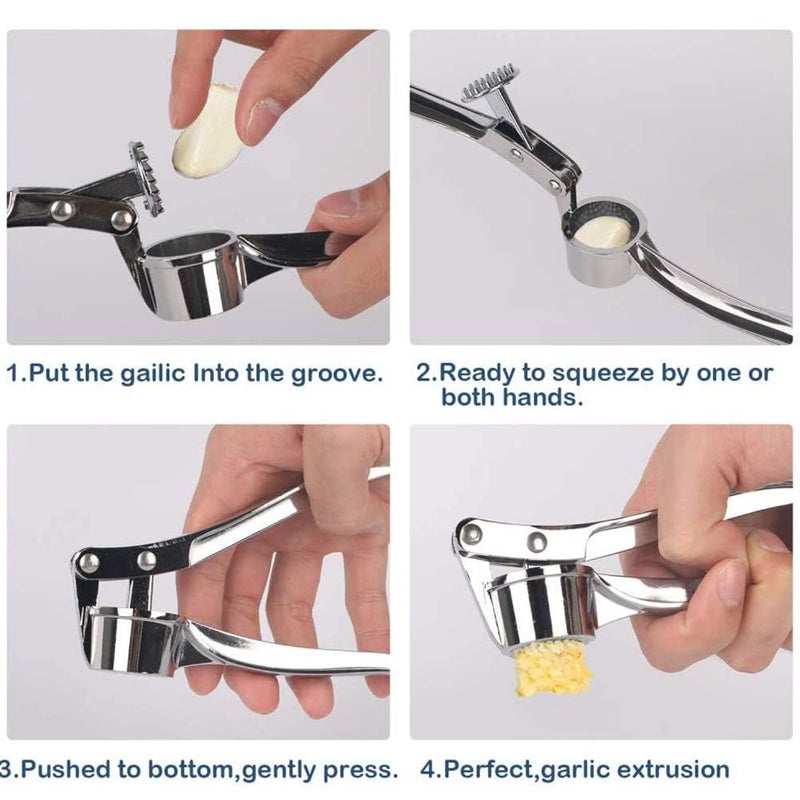 Manual Garlic Press 5 in 1 Multifunction Garlic Mincer Portable Garlic Crusher for Nuts Seeds Bottle Opener Zinc Alloy RustProof Tool for Home Kitchen  - Image 2
