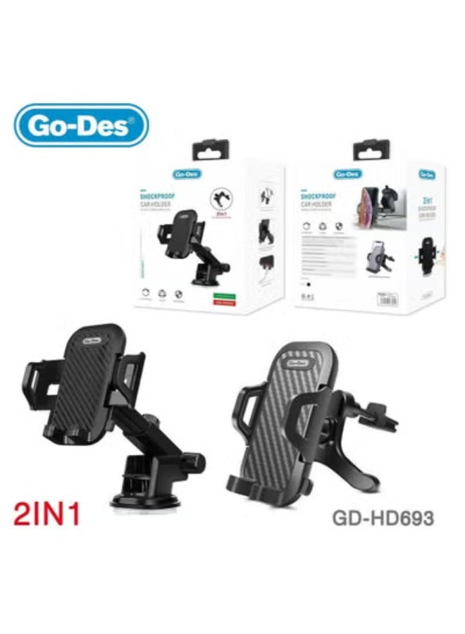 جو-ديز "360-Degree 2-in-1 Universal Car Air Vent and Dashboard Phone Holder – Shockproof Cradle for Mobile Phones" - Image 1