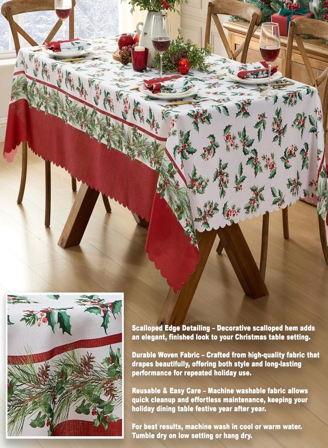 Newbridge Christmas Nature’s Poinsettia Scalloped Fabric Holiday Napkins, Holly, Berries and Evergreen Border with Red Trim, Set of 4 Reusable Cloth Napkins - Image 5