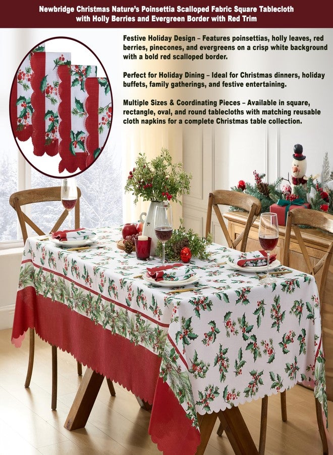 Newbridge Christmas Nature’s Poinsettia Scalloped Fabric Holiday Napkins, Holly, Berries and Evergreen Border with Red Trim, Set of 4 Reusable Cloth Napkins - Image 4