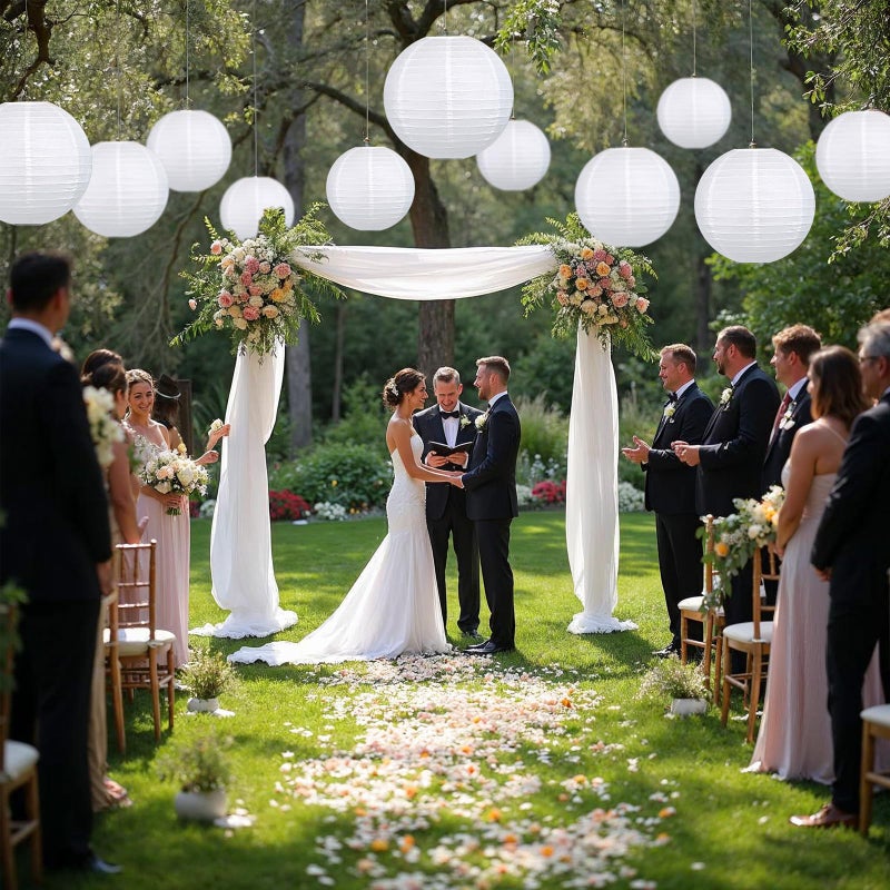 LIHAO 12 Inch White Round Paper Lanterns (10 Pack) - Image 4