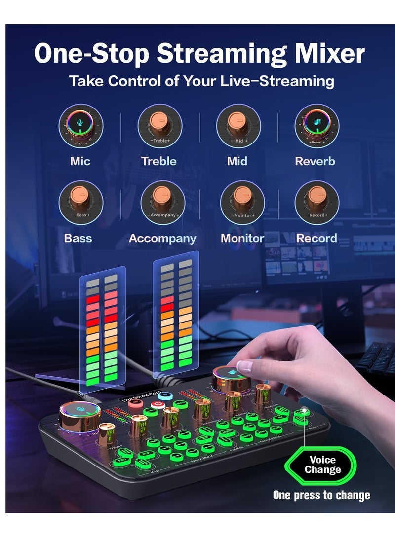 SOLARAE Gaming Audio Mixer, Streaming Audio Mixer, Audio Mixer, Audio Interface, 48V Phantom Power, for Live Streaming, Podcast Recording, Vocal, Game Voice, Youtube, TikTok, PC, Guitar - Image 5