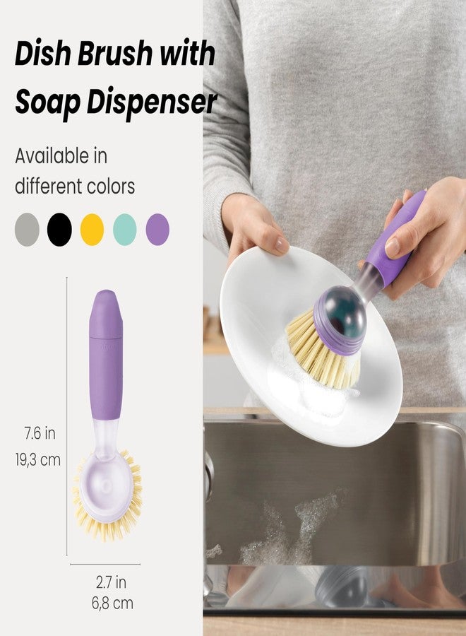 Vigar Rengo Soap Dispensing Dish Brush, Dish Brush with Soap Dispenser for Pot Scrubber, Dishes, Sink Cleaner, and Kitchen Essentials, Purple - Image 2