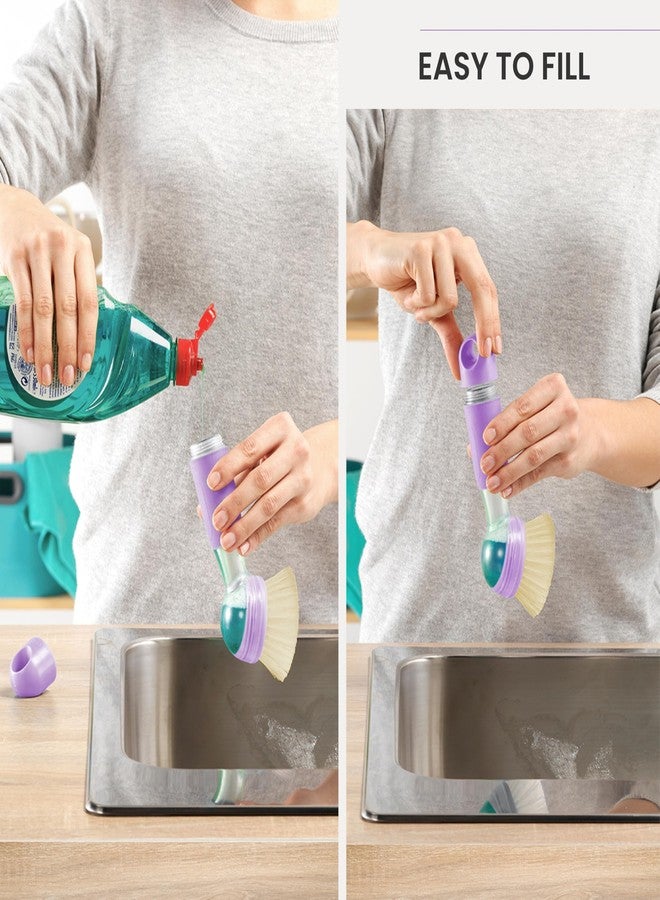 Vigar Rengo Soap Dispensing Dish Brush, Dish Brush with Soap Dispenser for Pot Scrubber, Dishes, Sink Cleaner, and Kitchen Essentials, Purple - Image 5