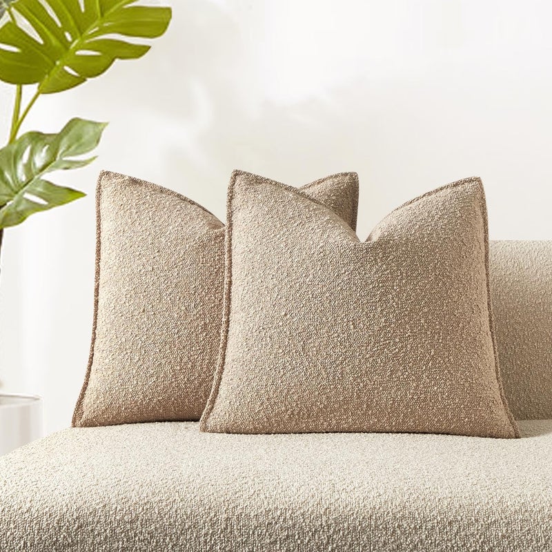 JUSPURBET Oatmeal Boucle Broadside Throw Pillow Covers 22x22 inch Set of 2 for Couch Bedroom Sofa Living Room Decorative Soft Textured Cushion Cases with Hidden Zipper - Image 1