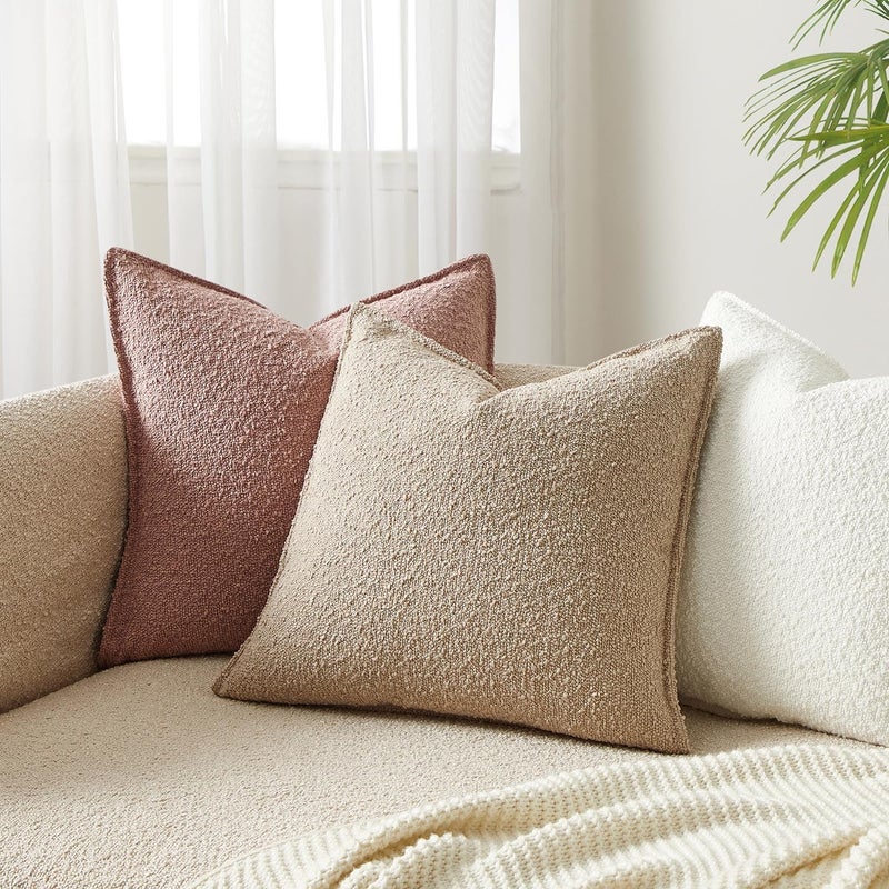 JUSPURBET Oatmeal Boucle Broadside Throw Pillow Covers 22x22 inch Set of 2 for Couch Bedroom Sofa Living Room Decorative Soft Textured Cushion Cases with Hidden Zipper - Image 2