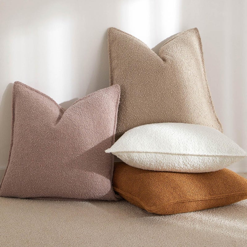 JUSPURBET Oatmeal Boucle Broadside Throw Pillow Covers 22x22 inch Set of 2 for Couch Bedroom Sofa Living Room Decorative Soft Textured Cushion Cases with Hidden Zipper - Image 4