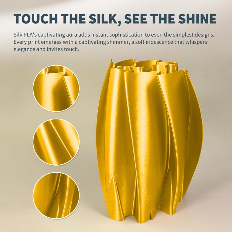 OVERTURE Silk Filament PLA 1.75mm Clog-Free Shiny 3D Printer Filament, 1kg Spool (2.2lbs), Dimensional Accuracy +/- 0.02 mm, Fit Most FDM Printer(Silk Gold) - Image 3