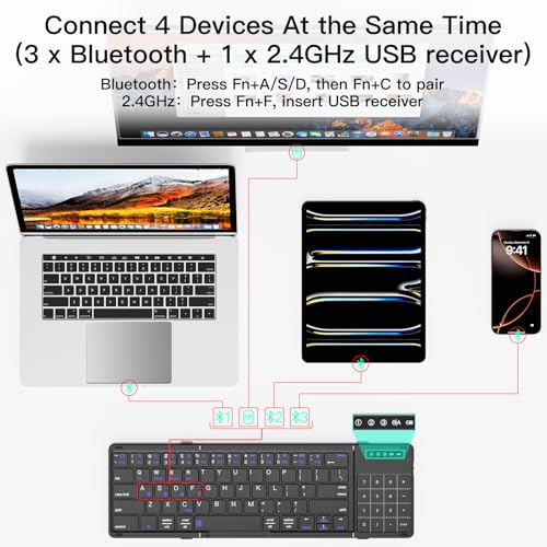 XIWMIX 2-in-1 Foldable Bluetooth Keyboard with Touchpad & Number Pad, Multi-Device Folding Wireless Rechargeable Portable Travel Keyboard for iPad,Laptop,PC,Compatible with Windows,iOS,Android,MacOS - Image 2
