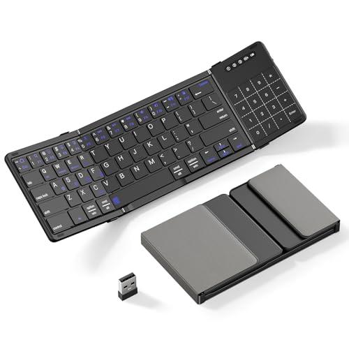XIWMIX 2-in-1 Foldable Bluetooth Keyboard with Touchpad & Number Pad, Multi-Device Folding Wireless Rechargeable Portable Travel Keyboard for iPad,Laptop,PC,Compatible with Windows,iOS,Android,MacOS - Image 1