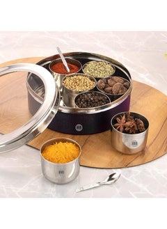 MARU Durable Stainless Steel Masala box for kitchen Dark Blue Colored, Spice storage Box for Kitchen with see-through lid, Masala dabba, Spices storage Steel container (Small Size 11, 19cms)