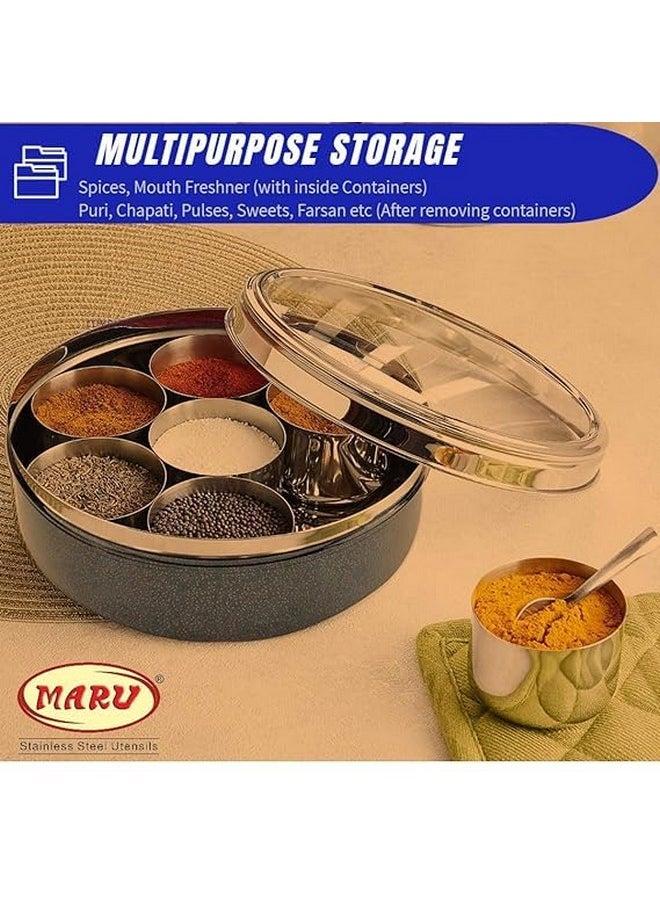 MARU - MARU Durable Stainless Steel Masala box for kitchen Dark Blue Colored, Spice storage Box for Kitchen with see-through lid, Masala dabba, Spices storage Steel container (Small Size 11, 19cms) - Image 1
