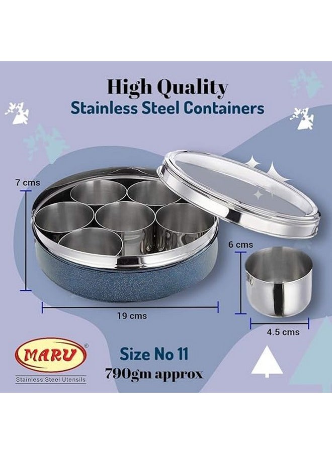 MARU - MARU Durable Stainless Steel Masala box for kitchen Dark Blue Colored, Spice storage Box for Kitchen with see-through lid, Masala dabba, Spices storage Steel container (Small Size 11, 19cms) - Image 1