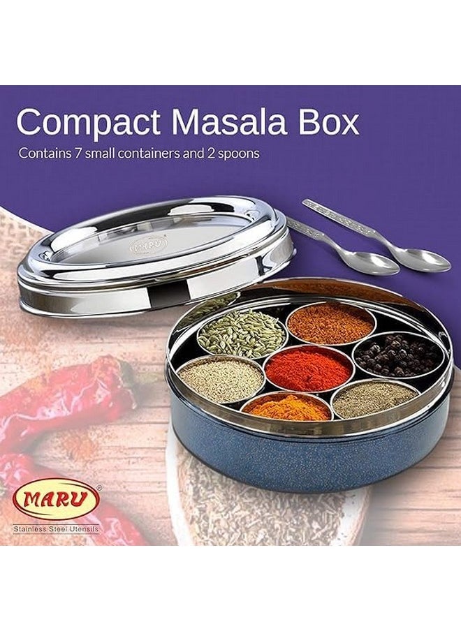 MARU - MARU Durable Stainless Steel Masala box for kitchen Dark Blue Colored, Spice storage Box for Kitchen with see-through lid, Masala dabba, Spices storage Steel container (Small Size 11, 19cms) - Image 1