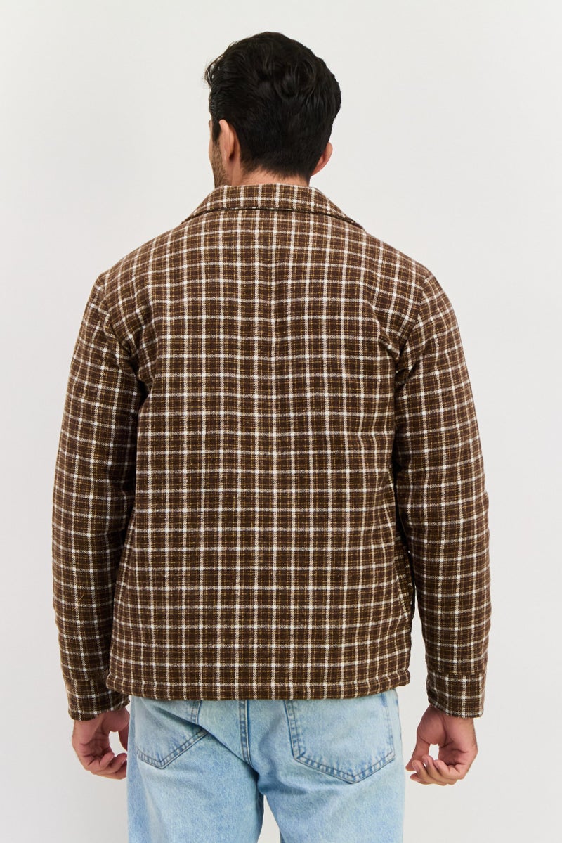 Night Addict Men Plaid Jacket Shirt, Brown - Image 3