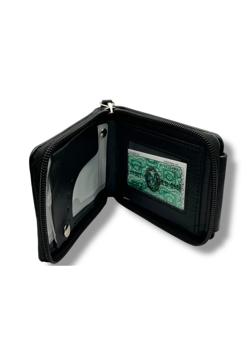 MARIO DRAFTS HORSE Imperio PU Leather, Textured Pattern, Snap Button Closure, Zipper Compartment, Fashion,Black - Image 4