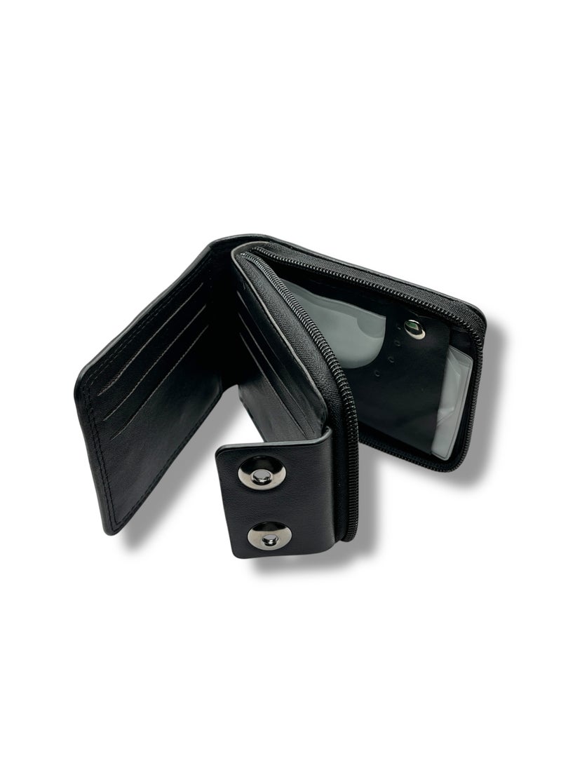 MARIO DRAFTS HORSE Imperio PU Leather, Textured Pattern, Snap Button Closure, Zipper Compartment, Fashion,Black - Image 5