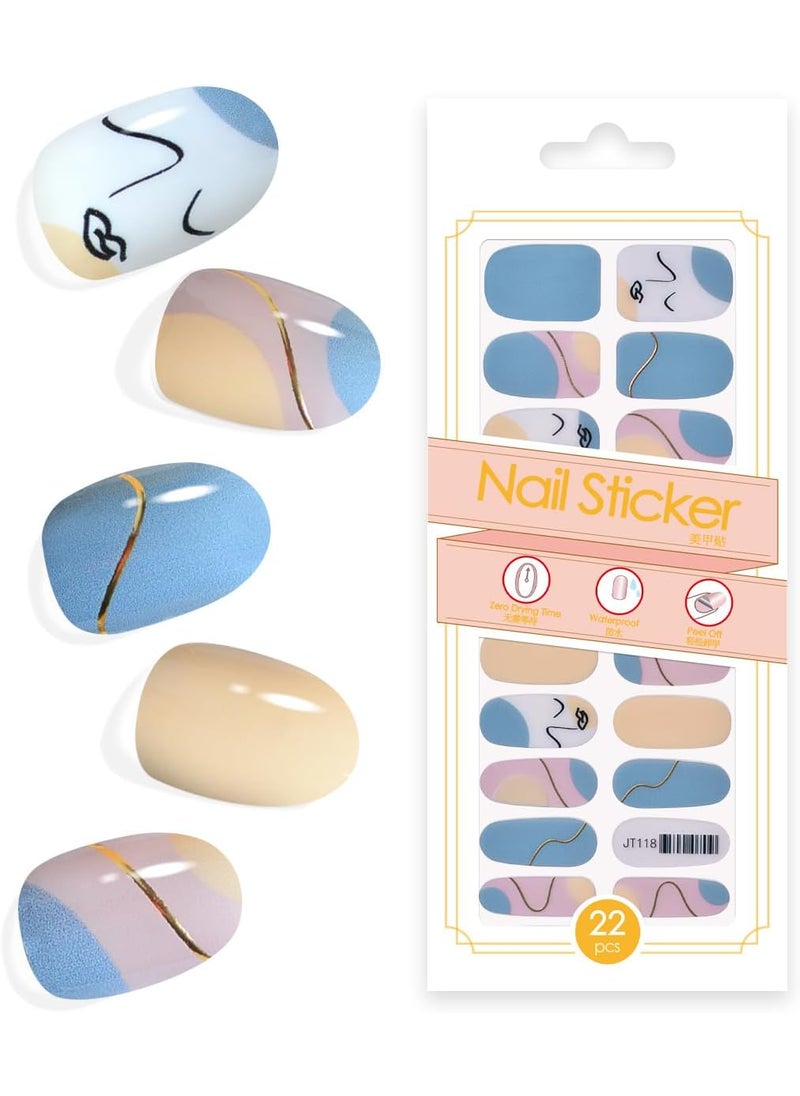 King Horse 22pcs Nail Strips UV Free Nail Stickers Long Lasting Gel Nail Polish Strips Gloss Nail Wraps with 2 Prep Pad, 1 Nail File (Beauty and Ugliness T118) 