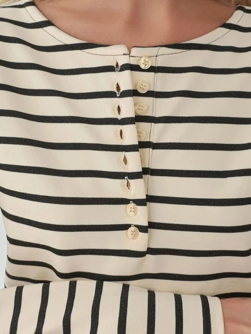 HICCUP Striped Button Collar T-Shirt