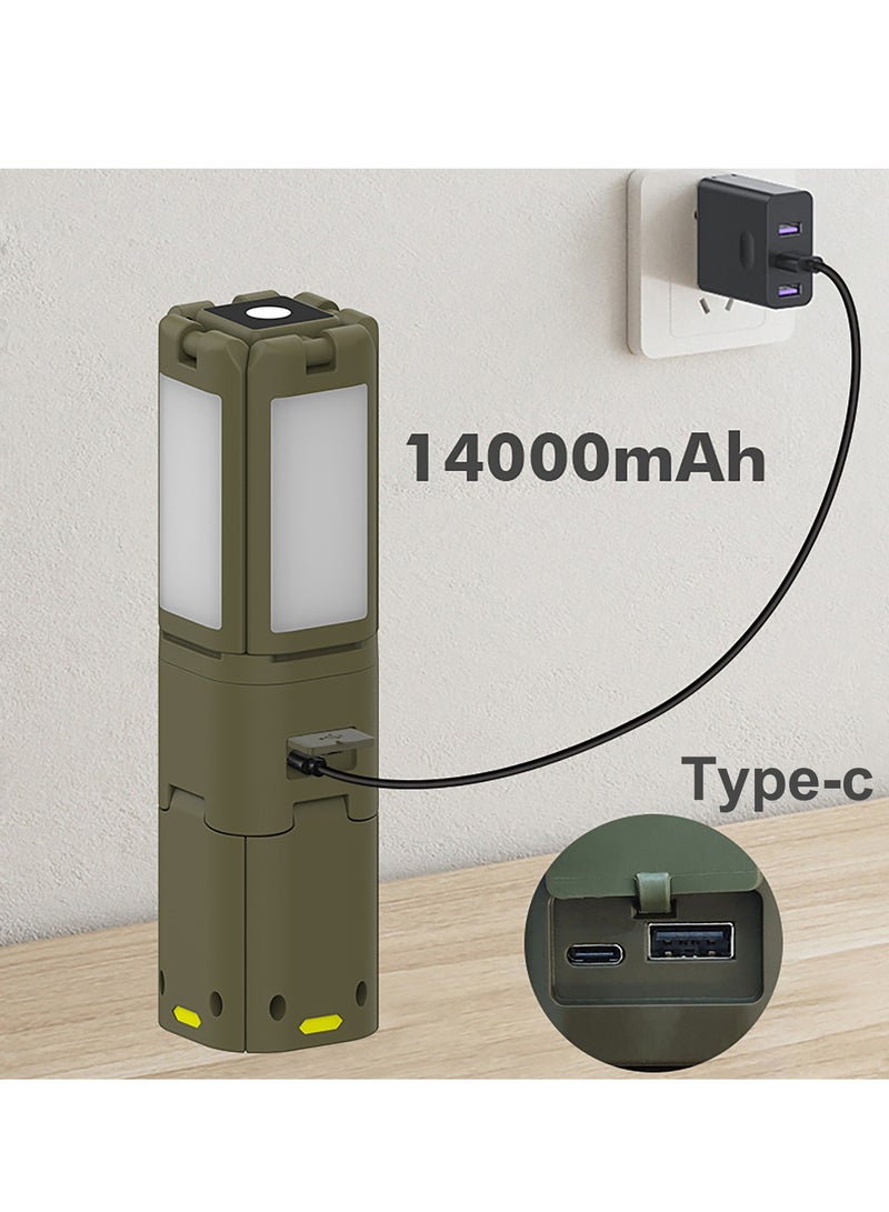 جنرال مصابيح تخييم، فانوس تخييم LED ذو سعة كبيرة، بطارية 10000 مللي أمبير، مصباح ليلي محمول قابل للطي وقابل لإعادة الشحن، ساطع للغاية بقوة 800 لومن، مقاوم للماء IPX7 للطوارئ في الهواء الطلق (أخضر عسكري)  - Image 4