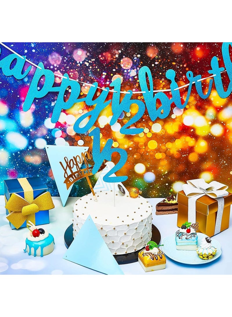 SOLARAE 1/2 6 Months Birthday Banner, Happy 1/2 Birthday Banner Glitter 1/2 Half Year Cake Topper Triangle Flag Banner for Half Year Baby Shower Birthday Party Decoration (BLUE) - Image 5