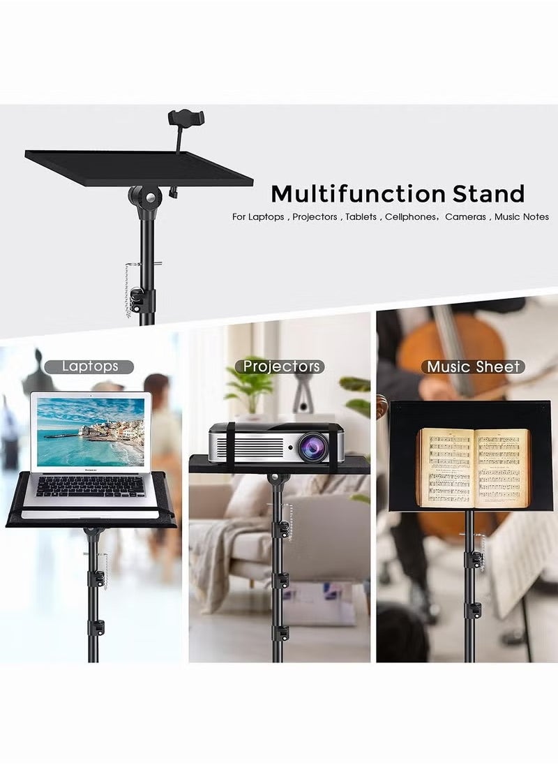 Hihonor Projector Stand Tripod with Adjustable Tray, Laptop Floor Stand with Gooseneck Phone Holder, Sponge Pads and Elastic Belts, Portable Lectern Table, Adjustable from 23 inch to 63 inch, for Office, Home, Stage, Outdoor Movies  - Image 4