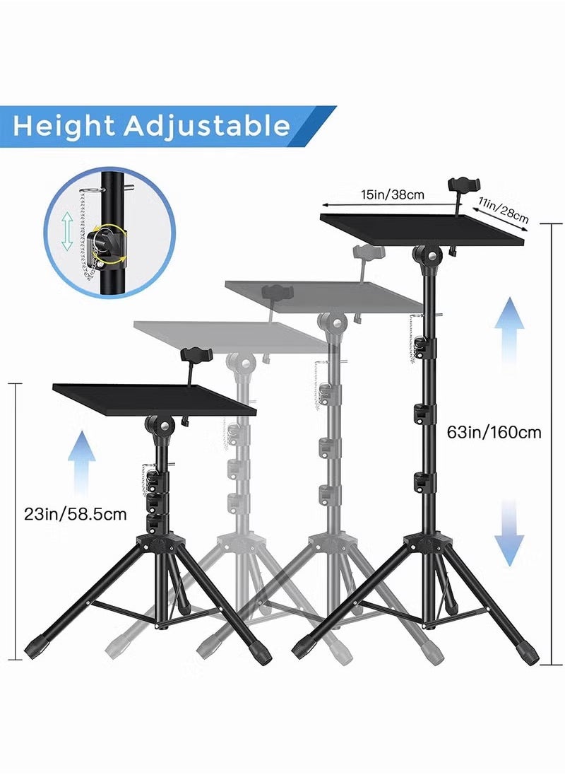 Hihonor Projector Stand Tripod with Adjustable Tray, Laptop Floor Stand with Gooseneck Phone Holder, Sponge Pads and Elastic Belts, Portable Lectern Table, Adjustable from 23 inch to 63 inch, for Office, Home, Stage, Outdoor Movies  - Image 2