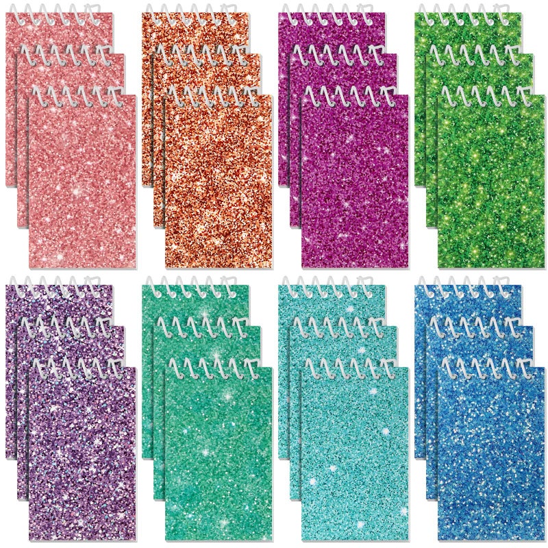 Glenmal 24 Pcs Mini Notepads for Party Favors Mini Tie Dye Notepads with Glitter Colorful Little Pocket for Gift Classroom Rewards 20 Pages Each (Solid Color) - Image 1