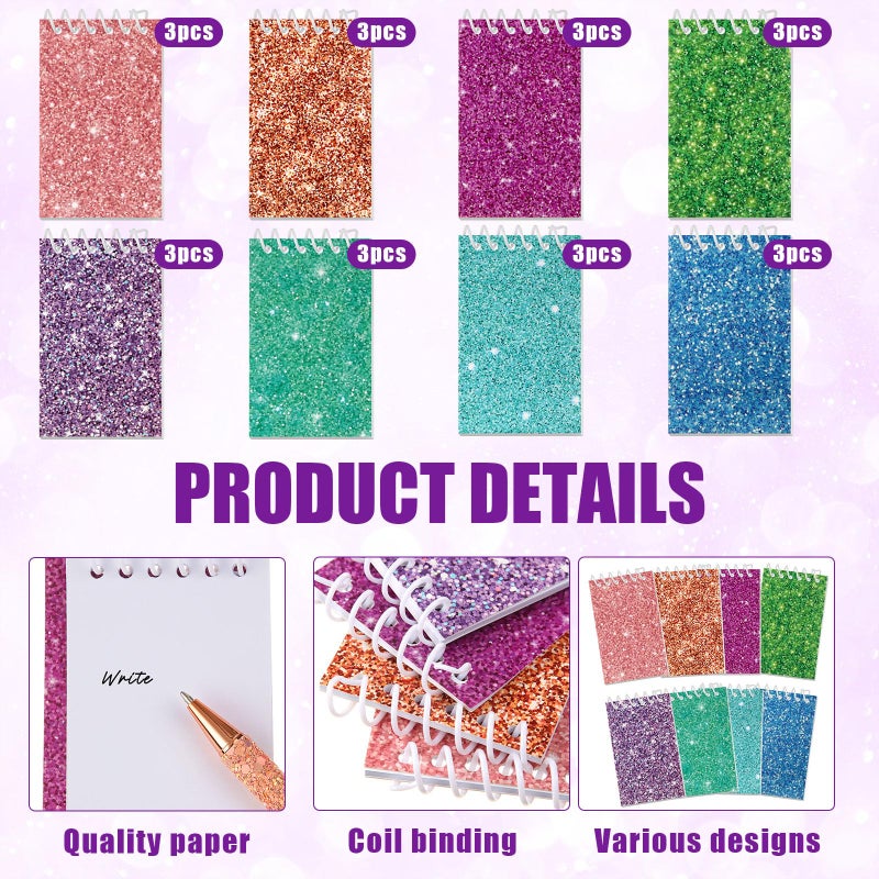 Glenmal 24 Pcs Mini Notepads for Party Favors Mini Tie Dye Notepads with Glitter Colorful Little Pocket for Gift Classroom Rewards 20 Pages Each (Solid Color) - Image 3